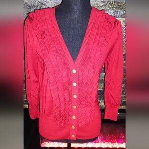 Alfani Elegant Red Women's Sweater with Gold Buttons Size Small